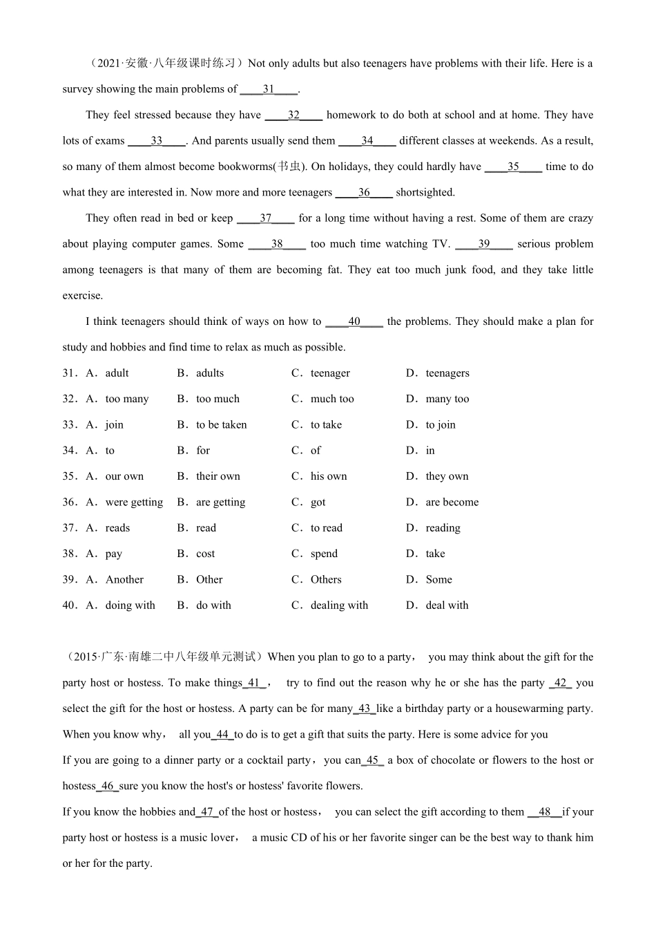Unit10单元话题完形填空练习八年级英语上册单元重难点易错题精练人教版含答案.pdf_第3页