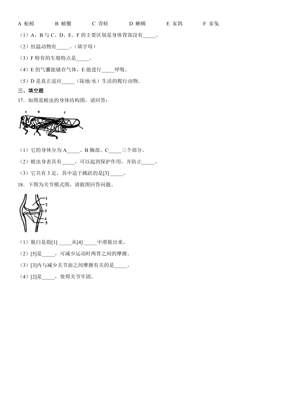 八年级上册江西省南昌市东湖区第二中中生物试卷含答案.pdf_第3页