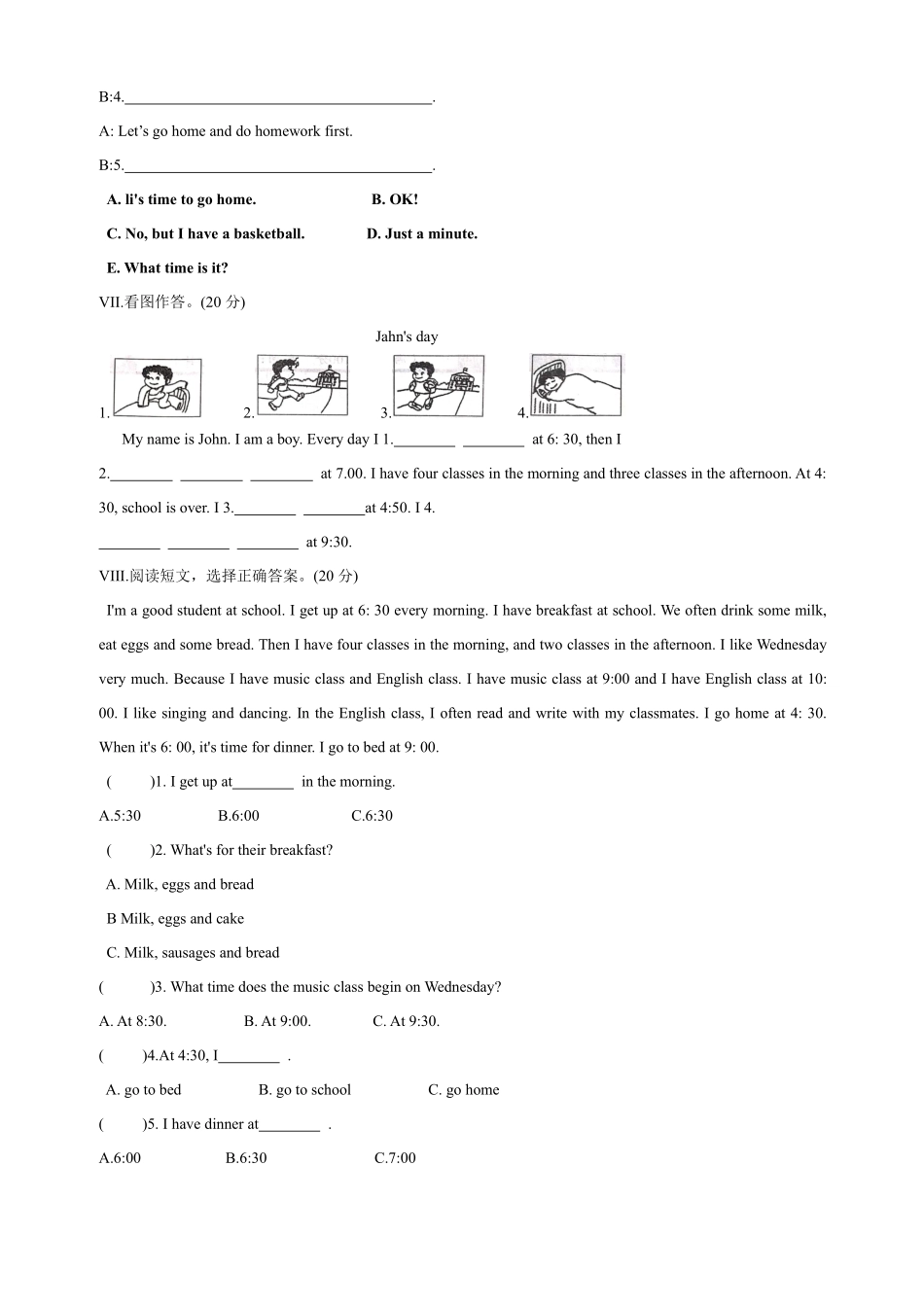 【单元测试四年级下册英语人教版三年级起点Unit 2 03含答案.pdf_第3页