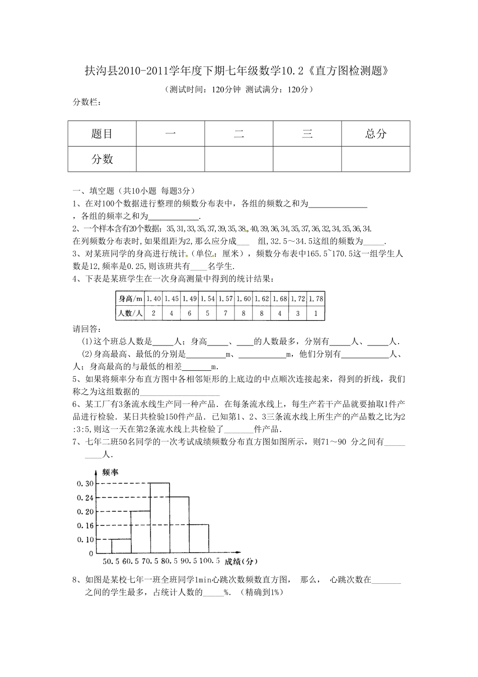 部编数学七年级下册10.2 直方图 检测题3含答案.pdf_第1页