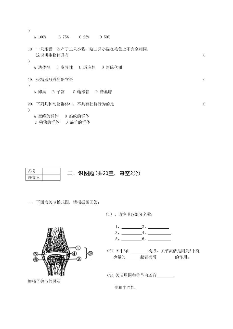 人教版生物八年级上册期末测试卷15含答案含答案.pdf_第3页
