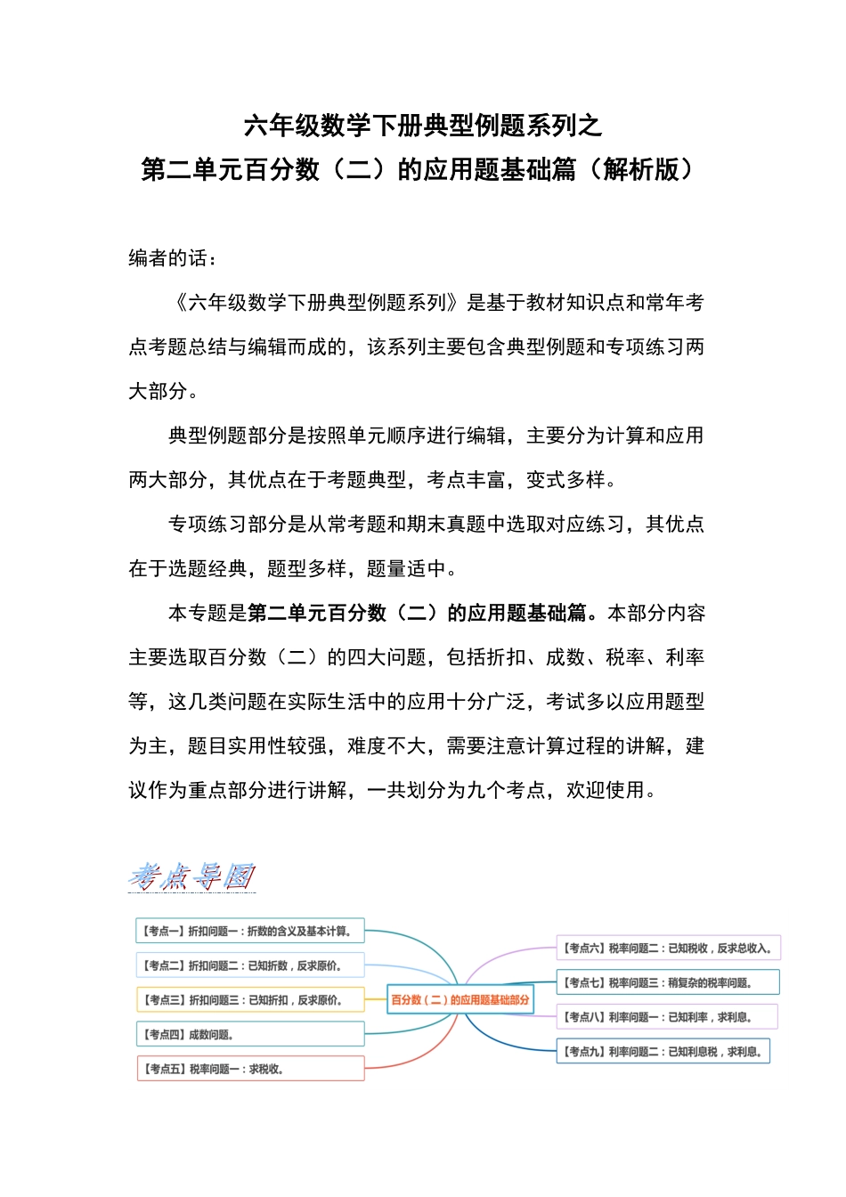 六年级数学下册典型例题系列之第二单元百分数二的应用题基础篇含答案.pdf_第1页