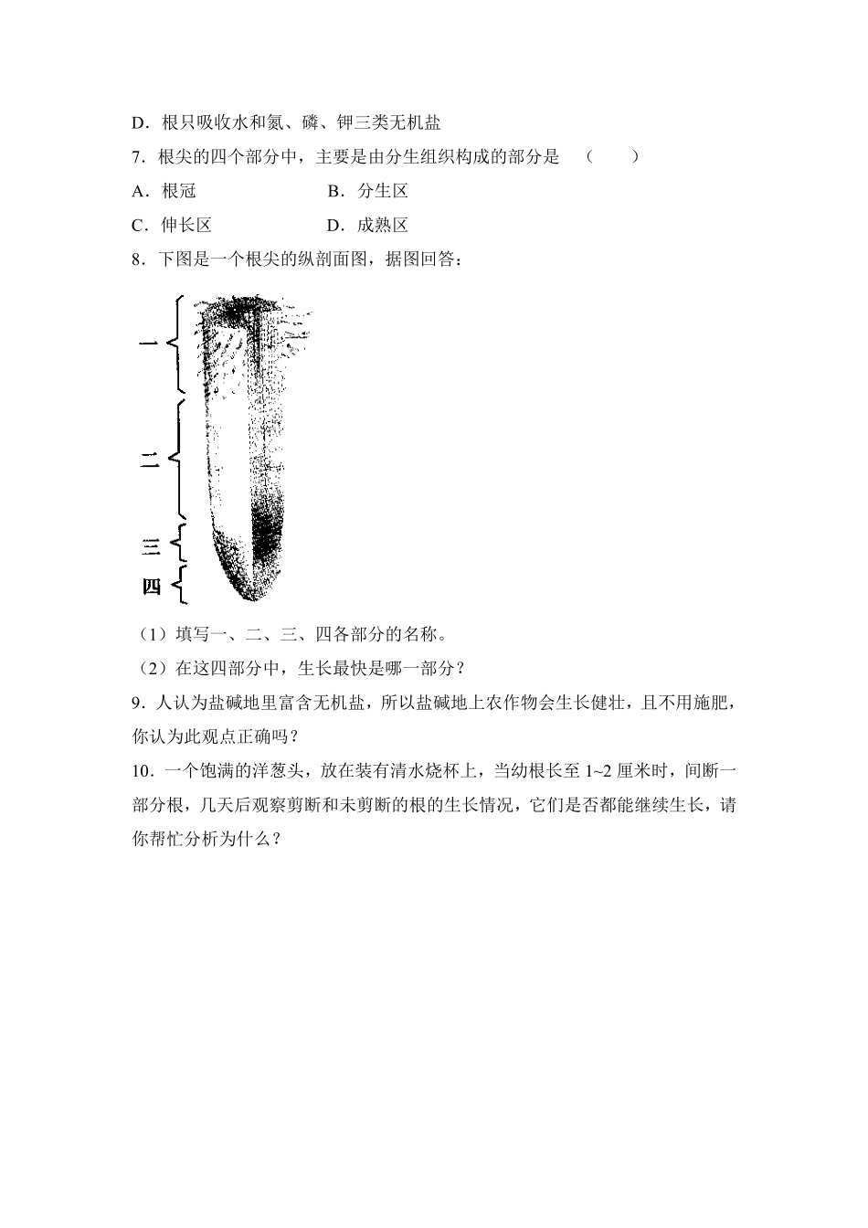 《植株的生长》课时练试卷3含答案.pdf_第2页