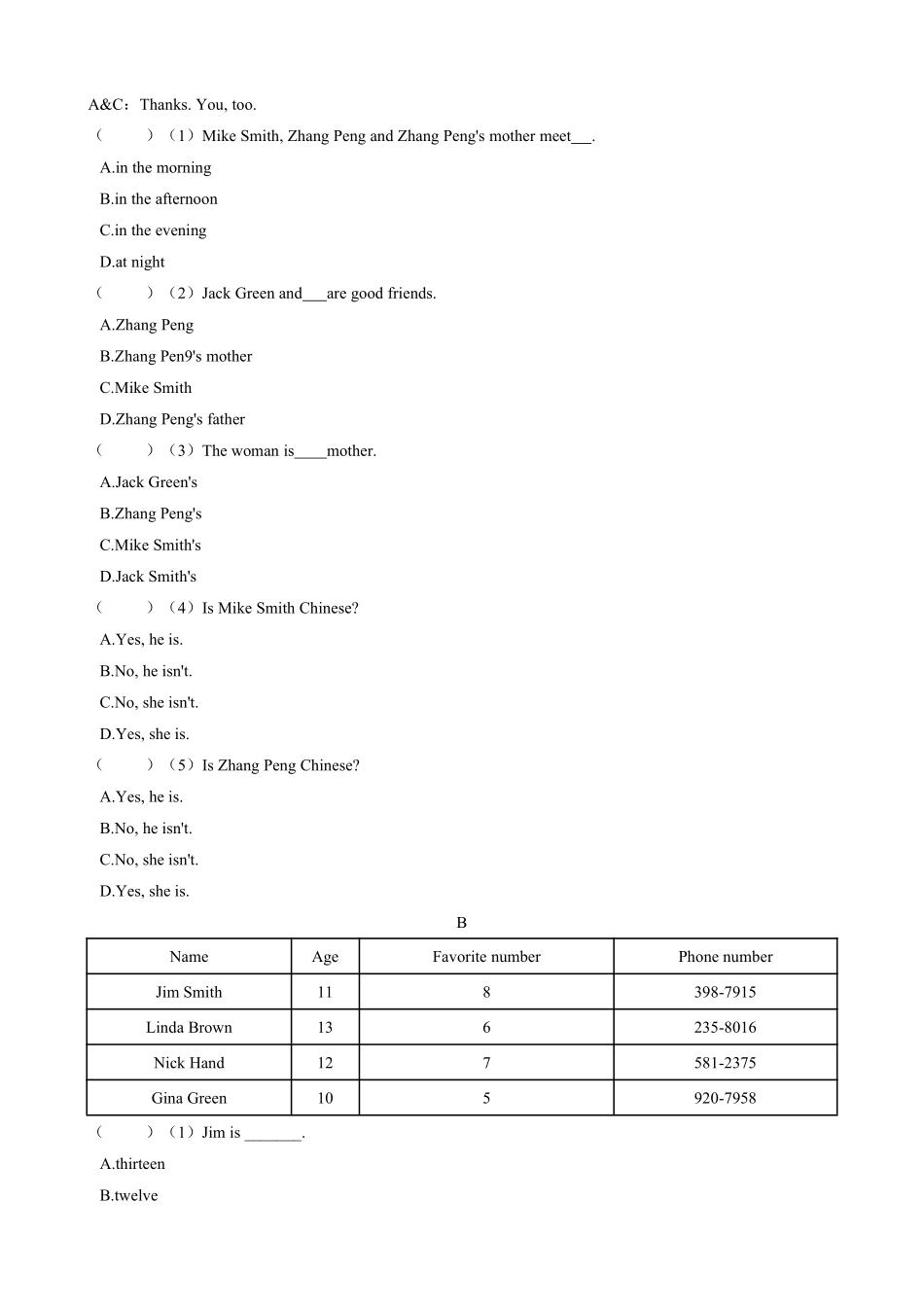 【单元测试】七年级上册英语人教版Unit 1《My name's Gina》01含答案.pdf_第3页