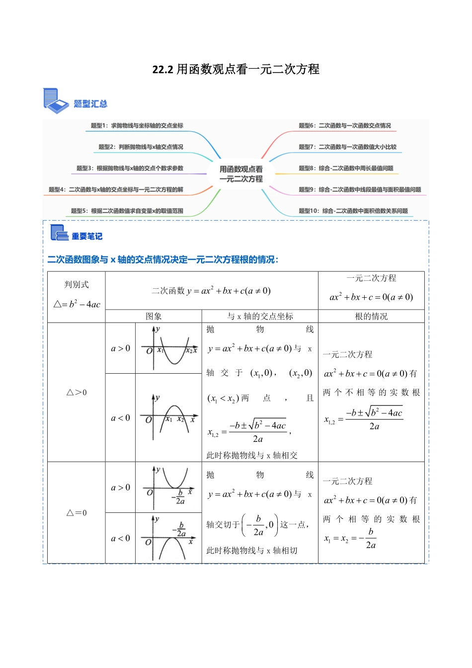 部编数学九年级上册22.2用函数观点看一元二次方程(讲+练)【10种题型】2023考点题型精讲解析版含答案.pdf_第1页