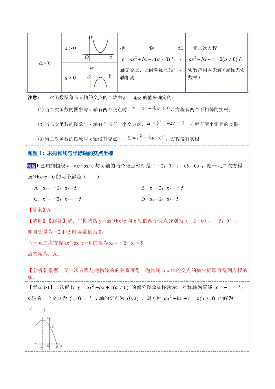 部编数学九年级上册22.2用函数观点看一元二次方程(讲+练)【10种题型】2023考点题型精讲解析版含答案.pdf_第2页