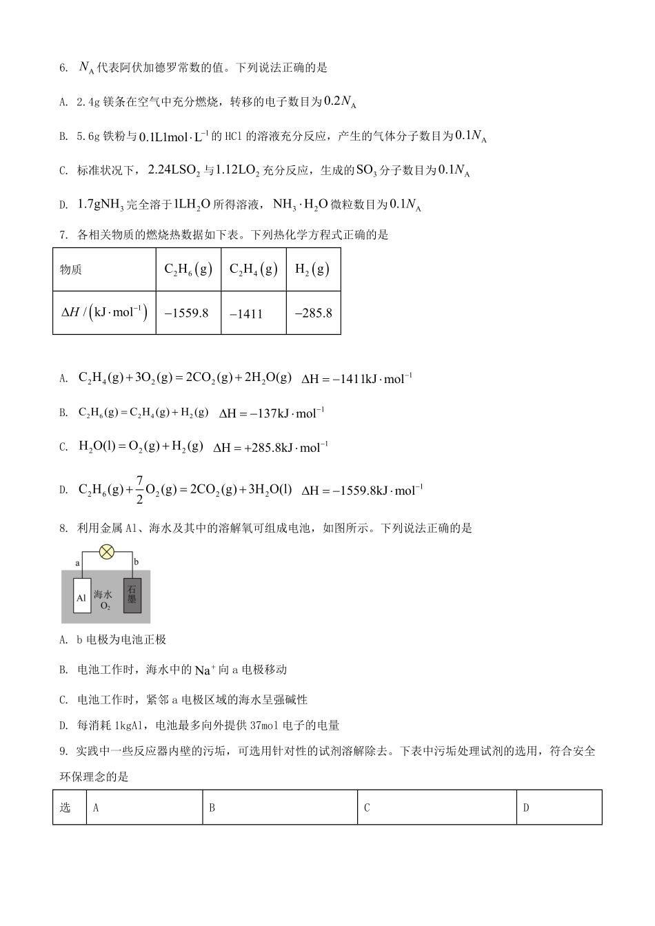 2023年海南普通高中学业水平选择性考试化学真题及答案.pdf_第2页