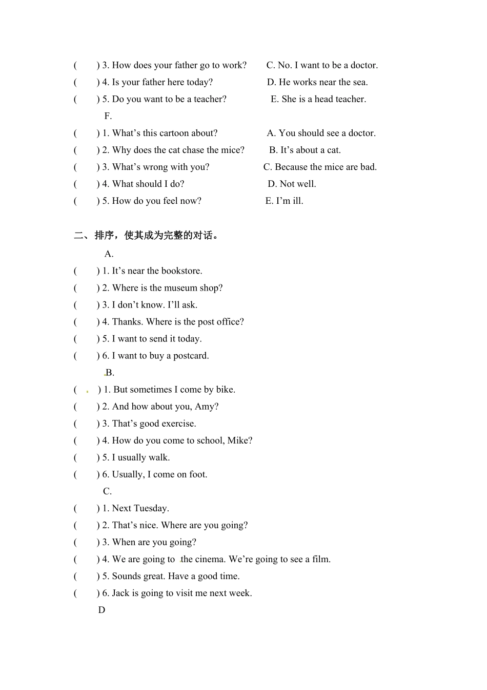 人教PEP版英语六年级上册期末专项卷-文章含答案.pdf_第2页