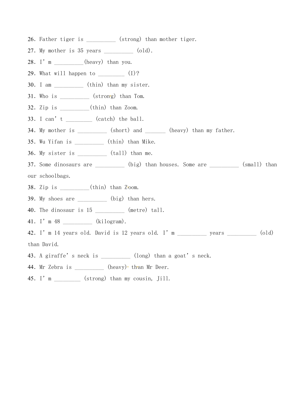 人教PEP版英语词形填空六年级下册Unit1Howtallareyou题型专项训练含答案.pdf_第2页
