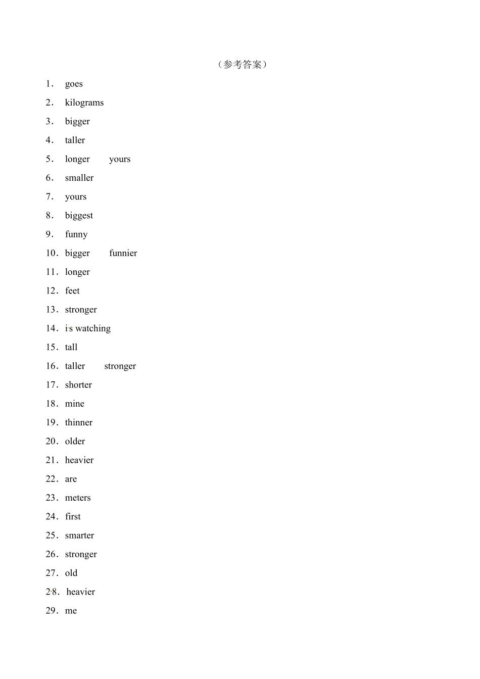 人教PEP版英语词形填空六年级下册Unit1Howtallareyou题型专项训练含答案.pdf_第3页