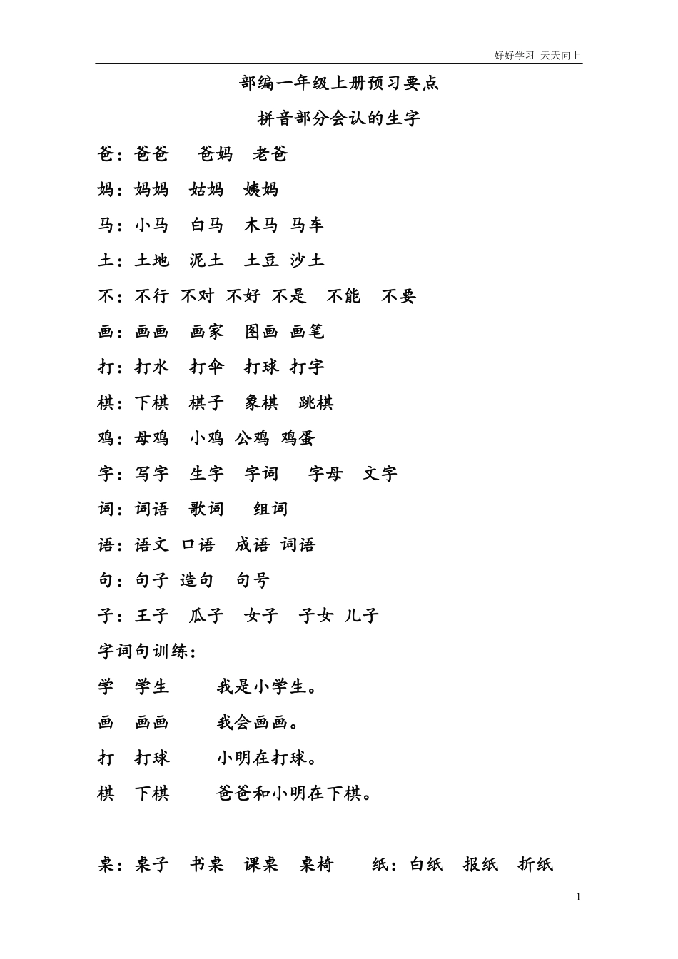 部编版一年级语文上册预习知识点汇总直接打印版.pdf_第1页