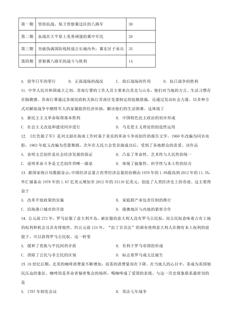 历史●海南卷丨2021年海南省普通高中学业水平选择性考试历史试卷及答案.pdf_第3页