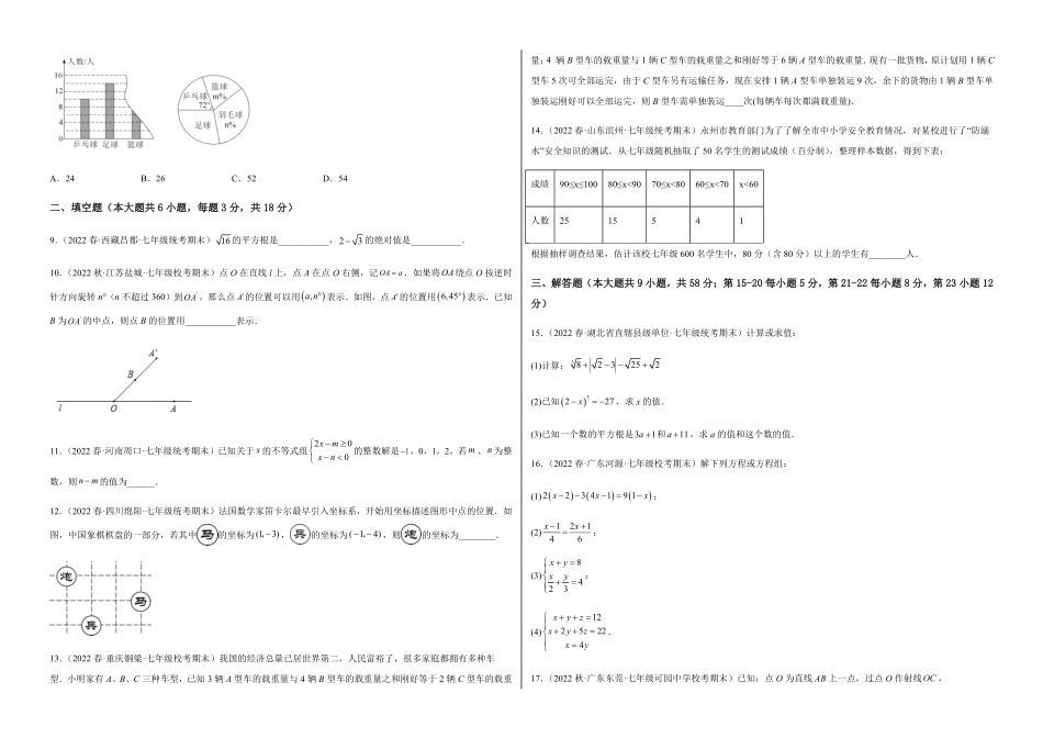 部编数学七年级下册【期末测试】满分预测押题卷A卷-知识通关练考试版_new含答案.pdf_第2页