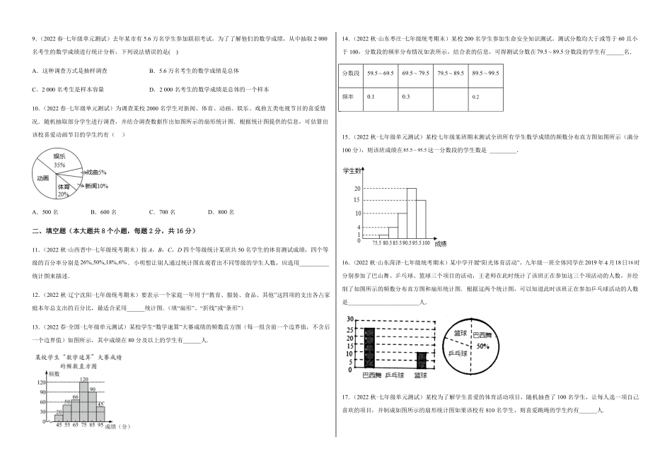 部编数学七年级下册【单元测试】第十章数据的收集、整理与描述B卷-能力提升练考试版_new含答案.pdf_第2页