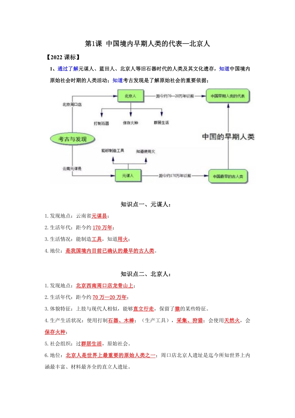 必背知识点与思维导图01史前时期：中国境内早期人类与文明的起源七年级历史上册期中期末考点大串讲部编版含答案.pdf_第2页
