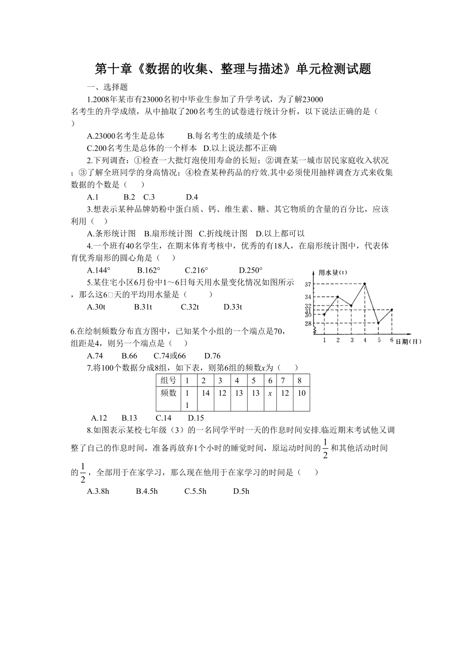 部编数学七年级下册新人教七下册第10章《数据的收集、整理与描述》水平测试2含答案.pdf_第1页