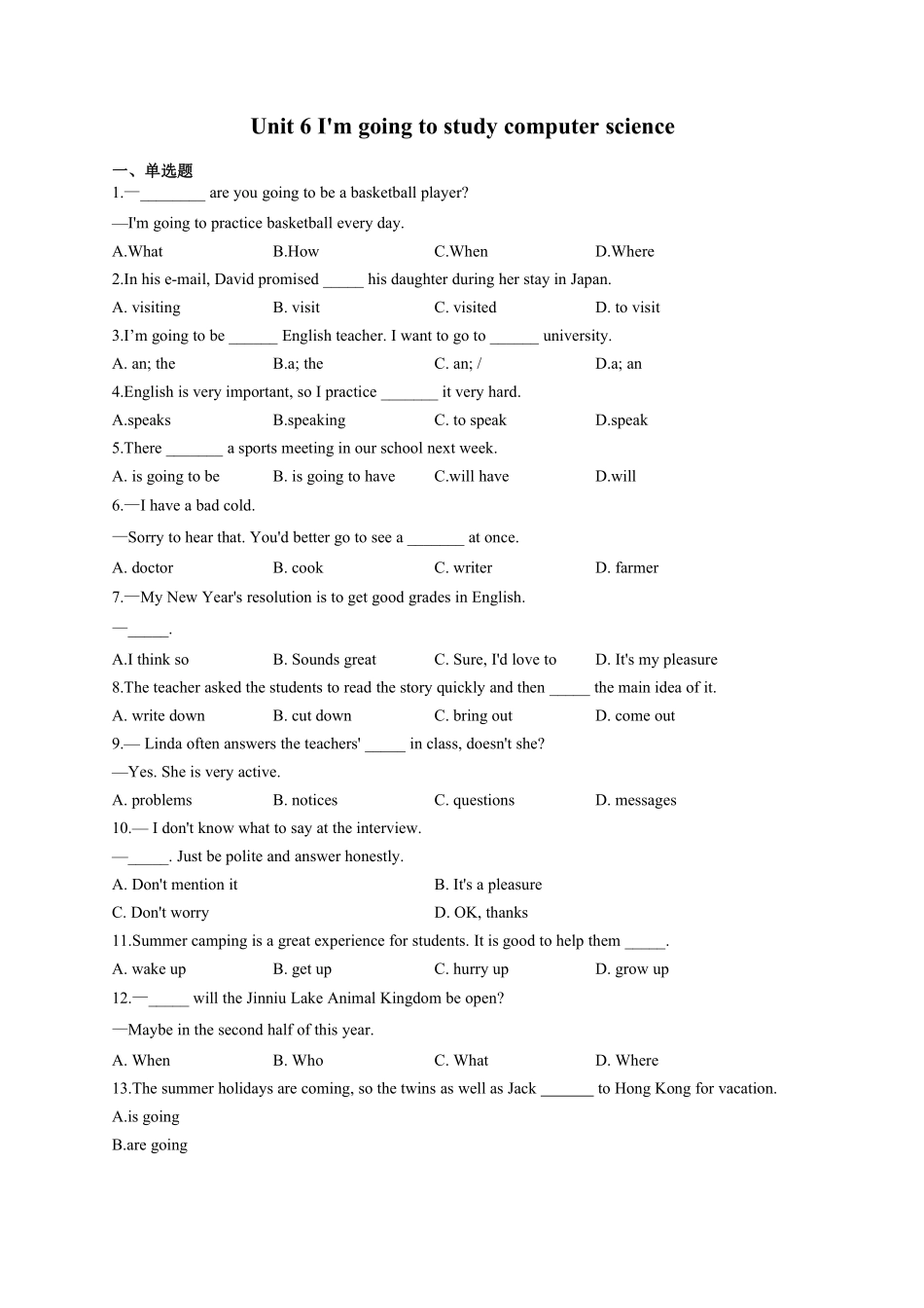 【单元测试】八年级上册英语人教版Unit 6 01含答案解析.pdf_第2页