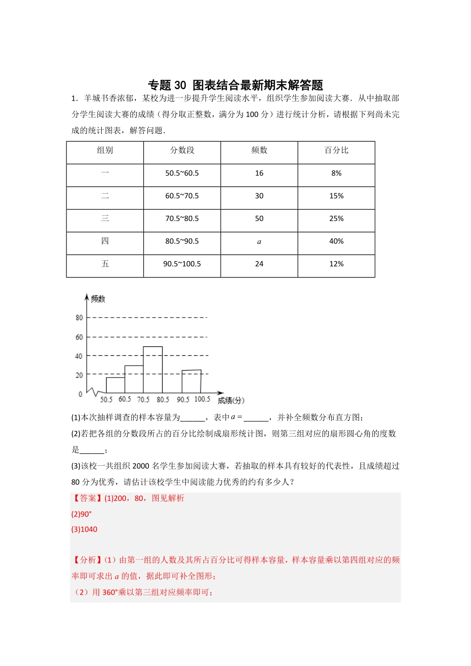 部编数学七年级下册专题30图表结合最新期末解答题解析版含答案.pdf_第1页
