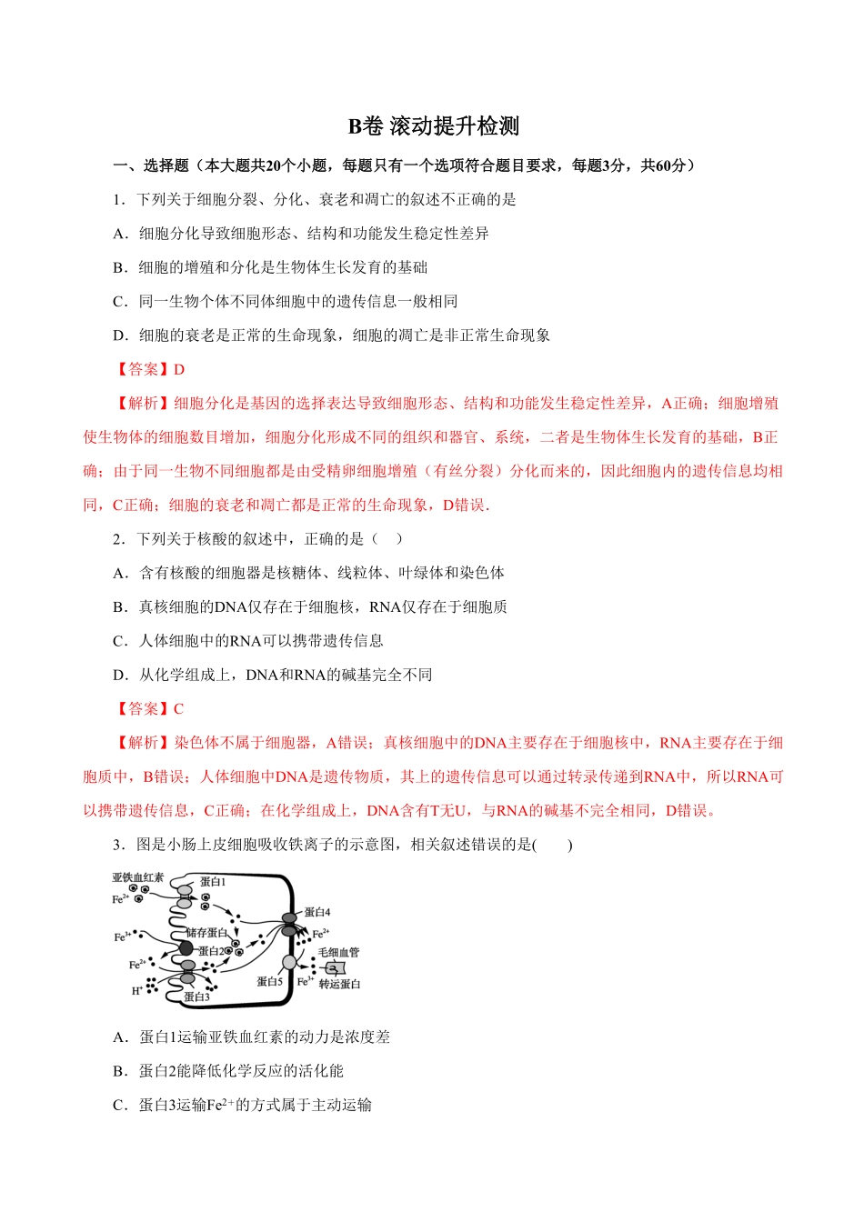 2019人教版必修1期末B卷 滚动提升检测2021年高考生物一轮复习单元滚动双测卷新高考地区专用含答案.pdf_第1页