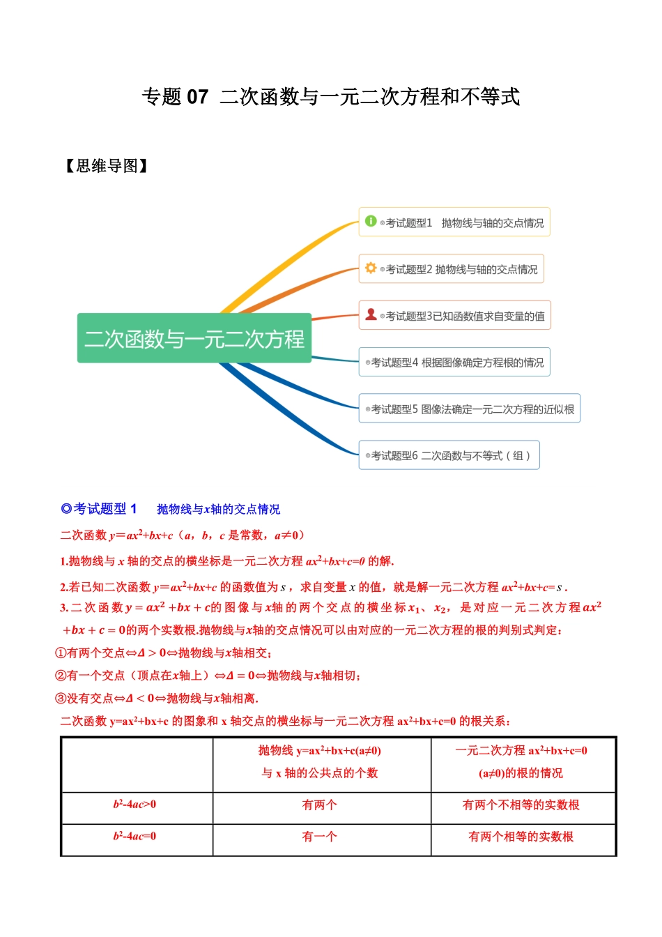 部编数学九年级上册专题07二次函数与一元二次方程和不等式热考题型解析版含答案.pdf_第1页