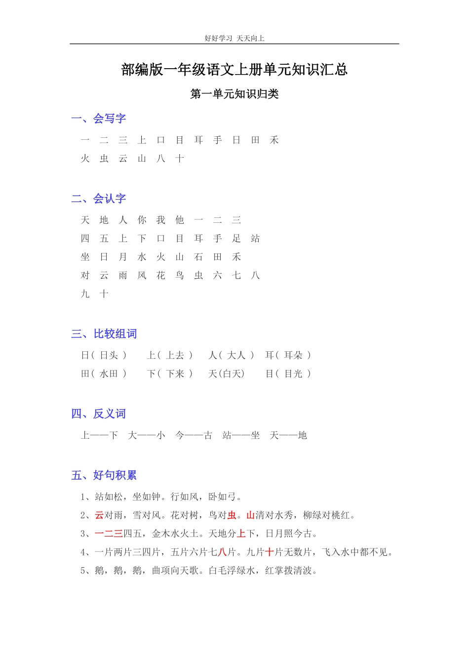 部编版一年级语文上册各单元知识点汇总.pdf_第1页