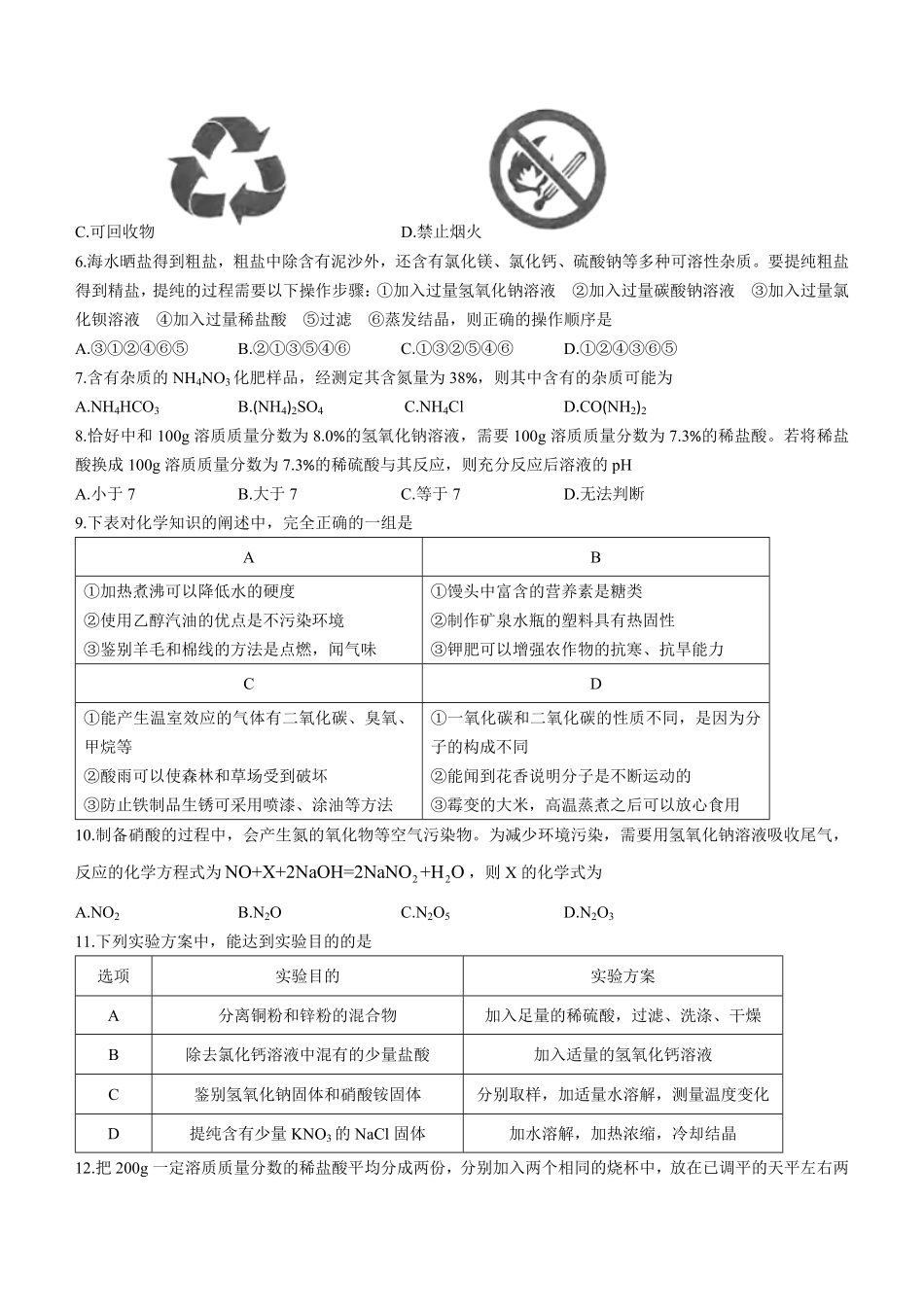2022年黑龙江省绥化市中考化学真题及答案.pdf_第2页