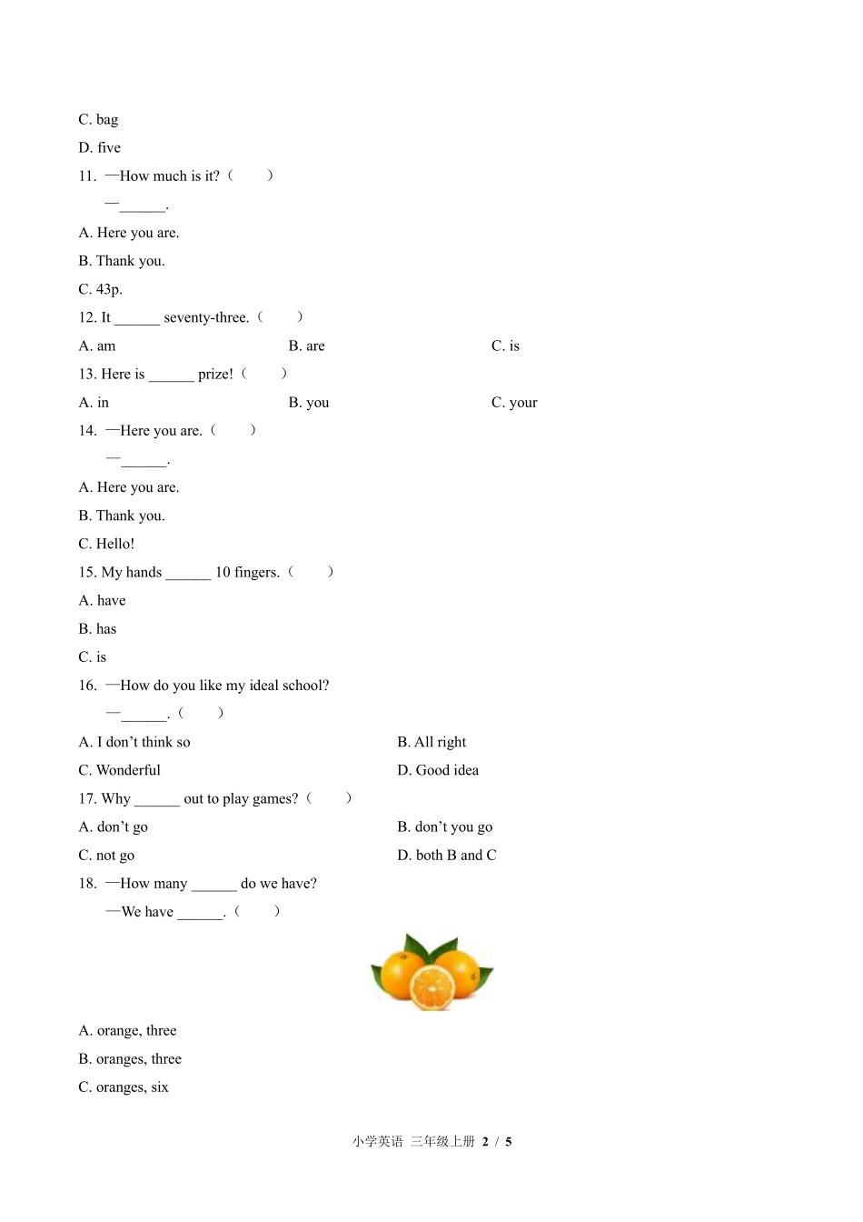外研社版三年级起点小学英语三年级上册Unit2单元测试02含答案解析.pdf_第2页