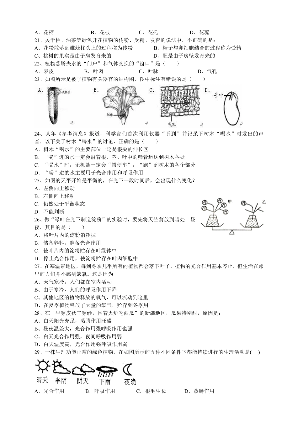 人教版初中生物学七年级上册期末测试卷1含答案.pdf_第3页