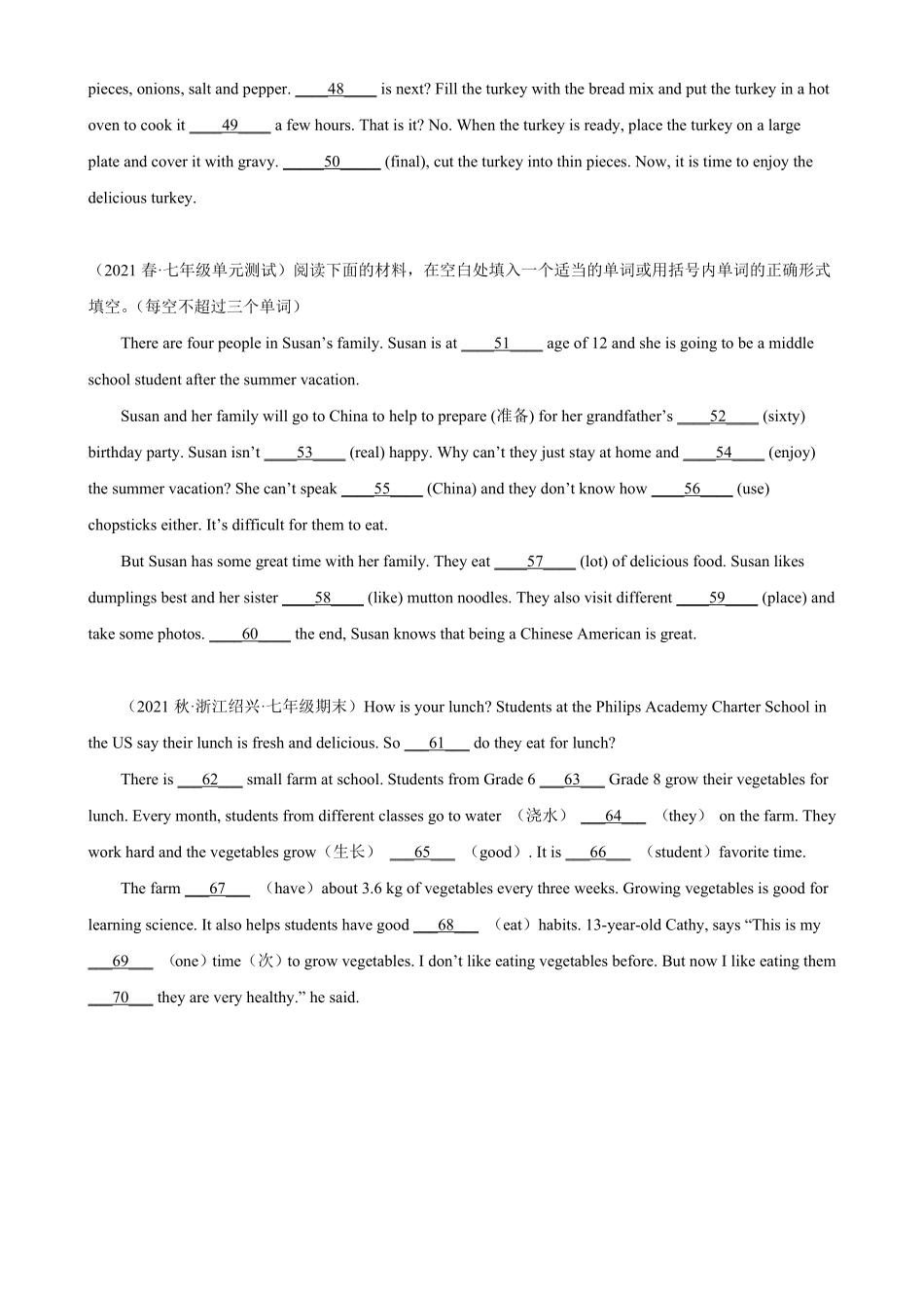 Unit10单元话题语法填空练习七年级英语下册单元重难点易错题精练人教版含答案.pdf_第3页