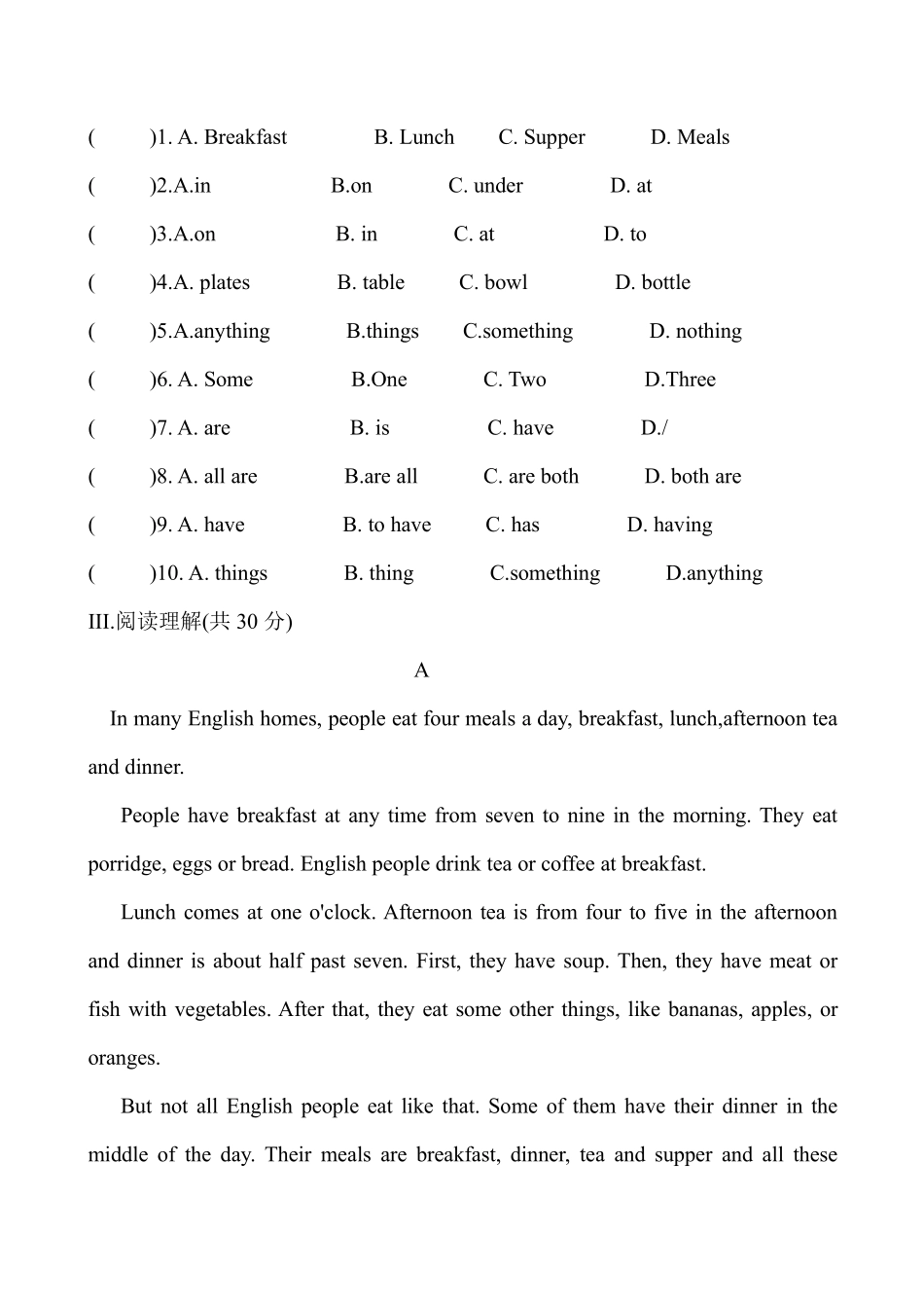 人教版初一七年级下册英语【单元测试 含答案】Unit 10 01.pdf_第3页
