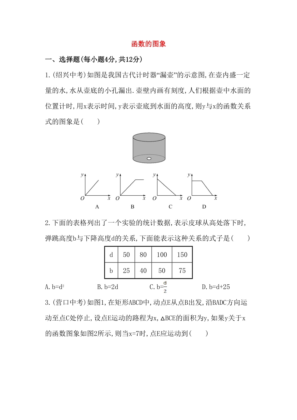 部编数学八年级下册八年级数学下册知识点汇聚测试卷：函数的图象深入测试含详解含答案.pdf_第1页