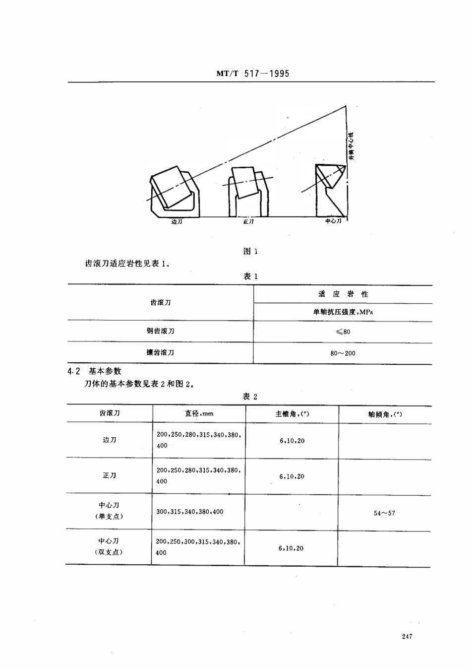 MTT 517-1995 煤矿钻井机用齿滚刀通用技术条件.pdf_第2页