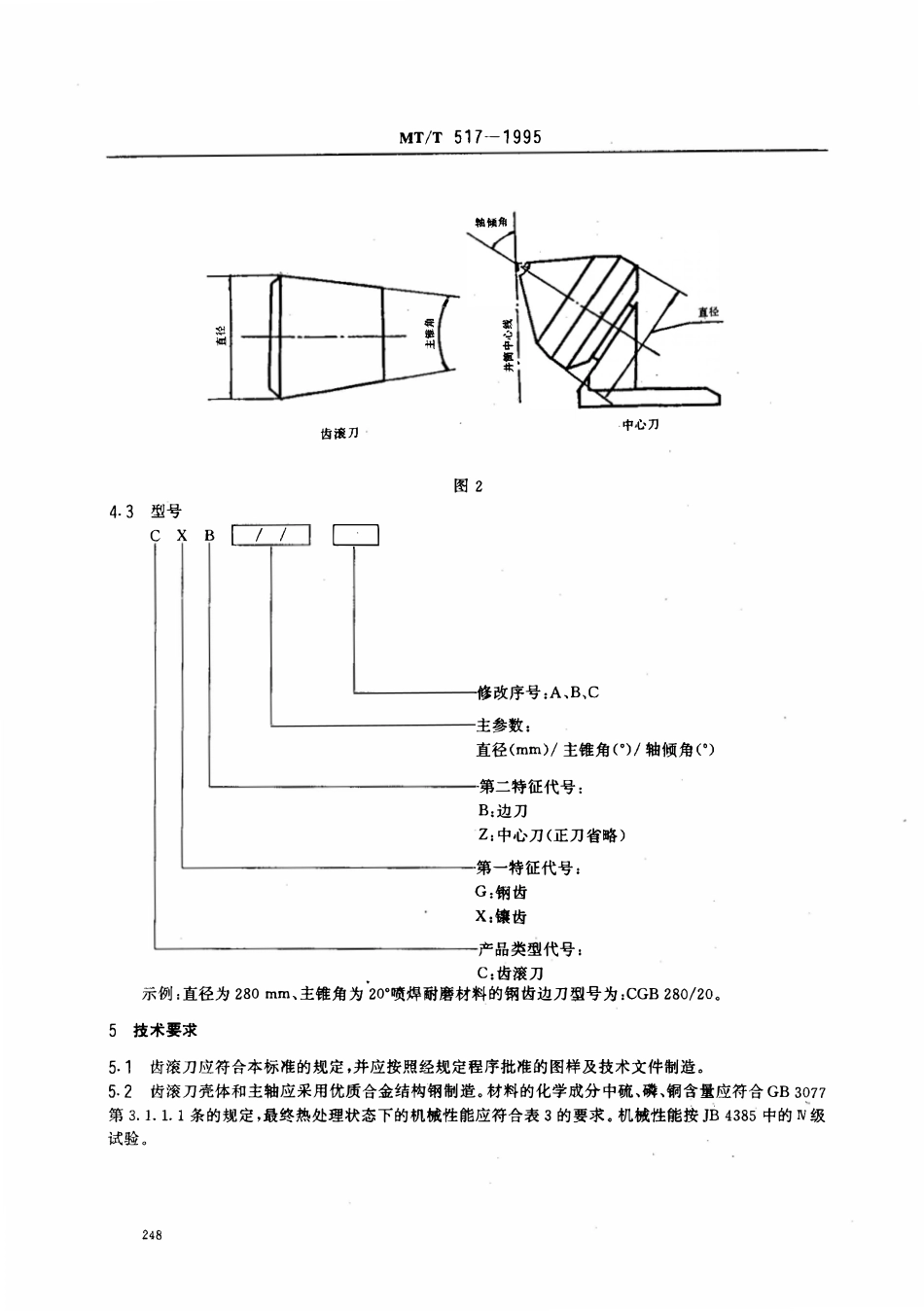 MTT 517-1995 煤矿钻井机用齿滚刀通用技术条件.pdf_第3页