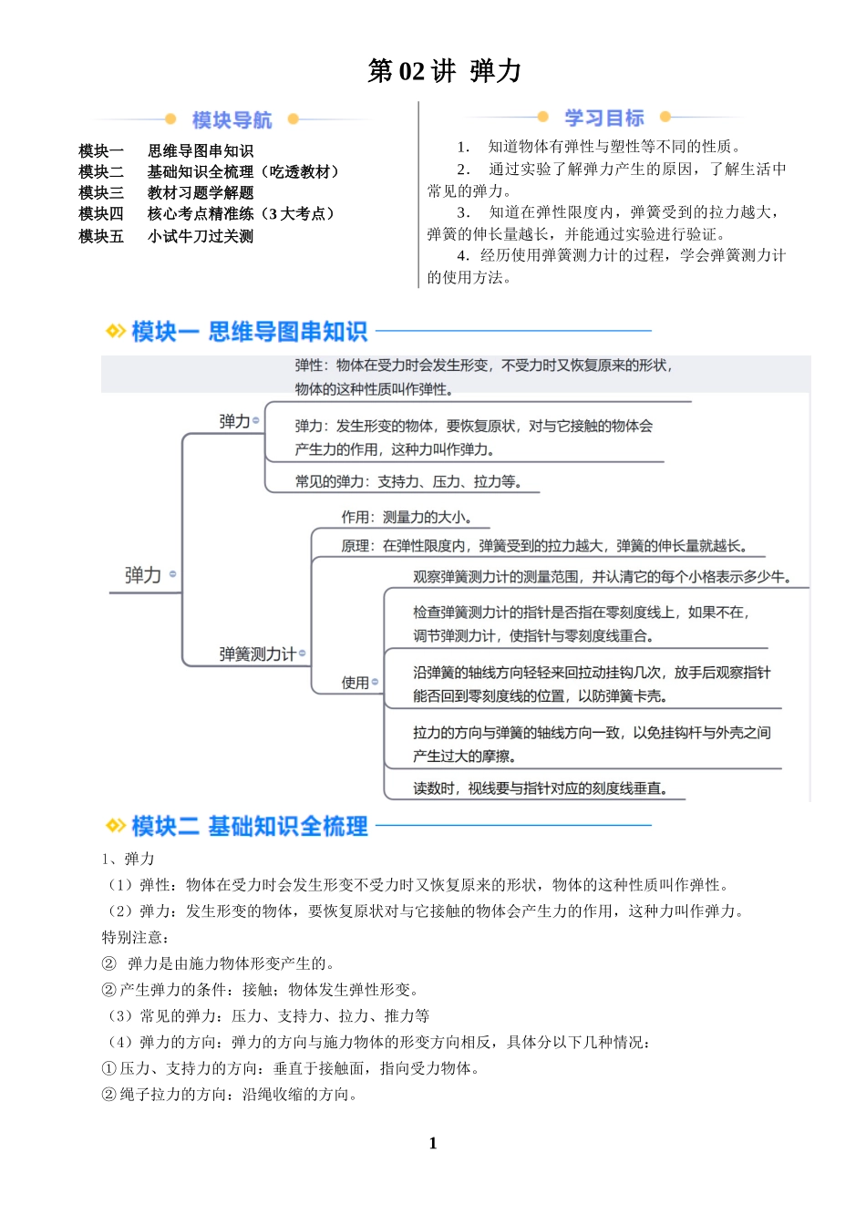 [寒假自学课]2025年八年级物理寒假提升精品(人教版)第02讲 弹力(预习)(解析版).docx_第1页