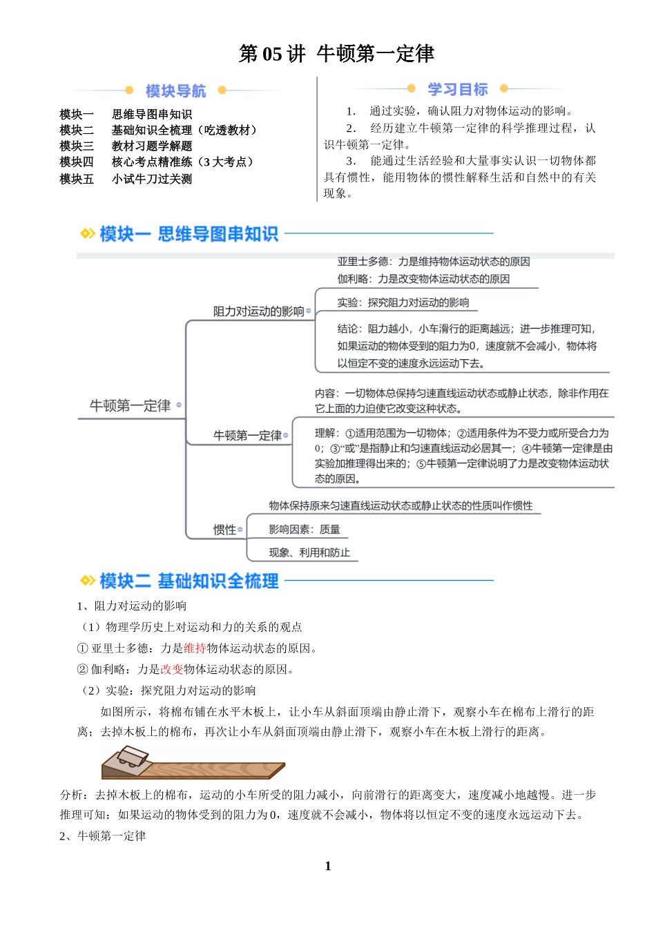 [寒假自学课]2025年八年级物理寒假提升精品(人教版)第05讲 牛顿第一定律(预习)(解析版).docx_第1页