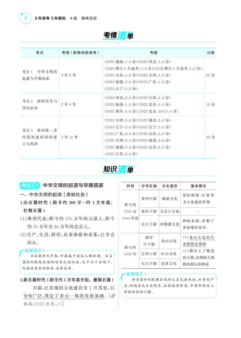 01第一单元从中华文明起源到秦汉统一多民族封建国家的建立与巩固-【高考总复习】2025版新高考历史考点清单+模型清单.pdf_第2页