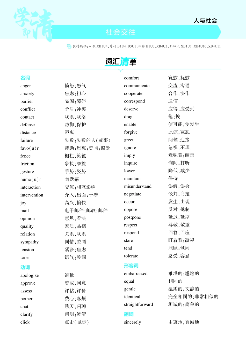 1_社会交往-【高考总复习】2025版新高考英语考点清单+模型清单.pdf_第1页
