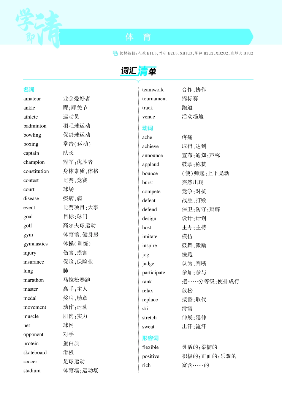 1_体育-【高考总复习】2025版新高考英语考点清单+模型清单.pdf_第1页