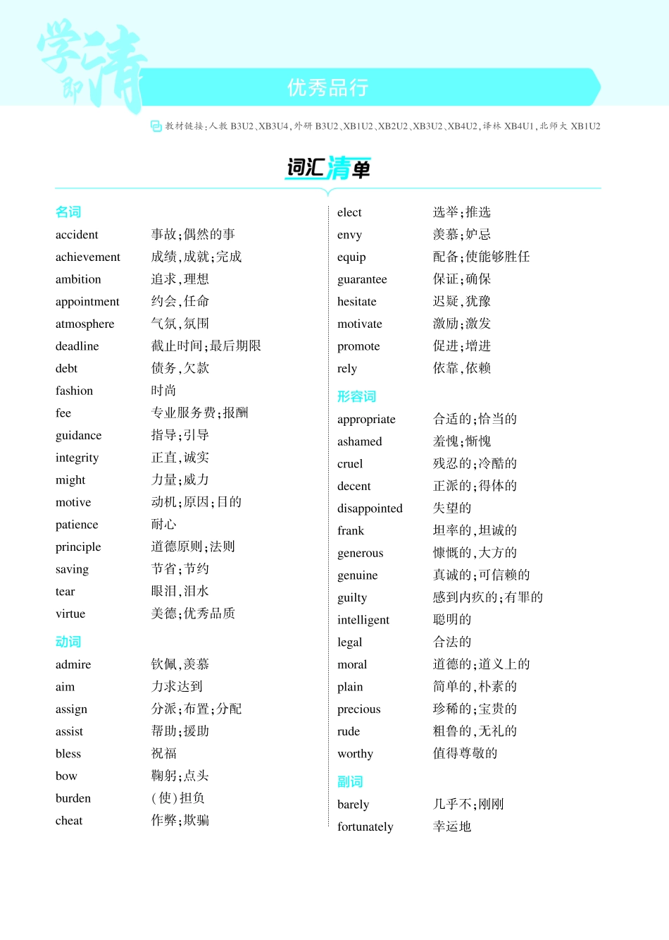 1_优秀品行-【高考总复习】2025版新高考英语考点清单+模型清单.pdf_第1页