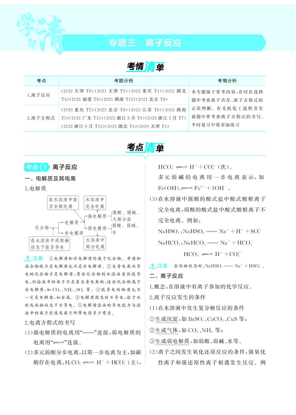 03专题三离子反应-【高考总复习】2025版新高考化学考点清单+模型清单.pdf_第1页