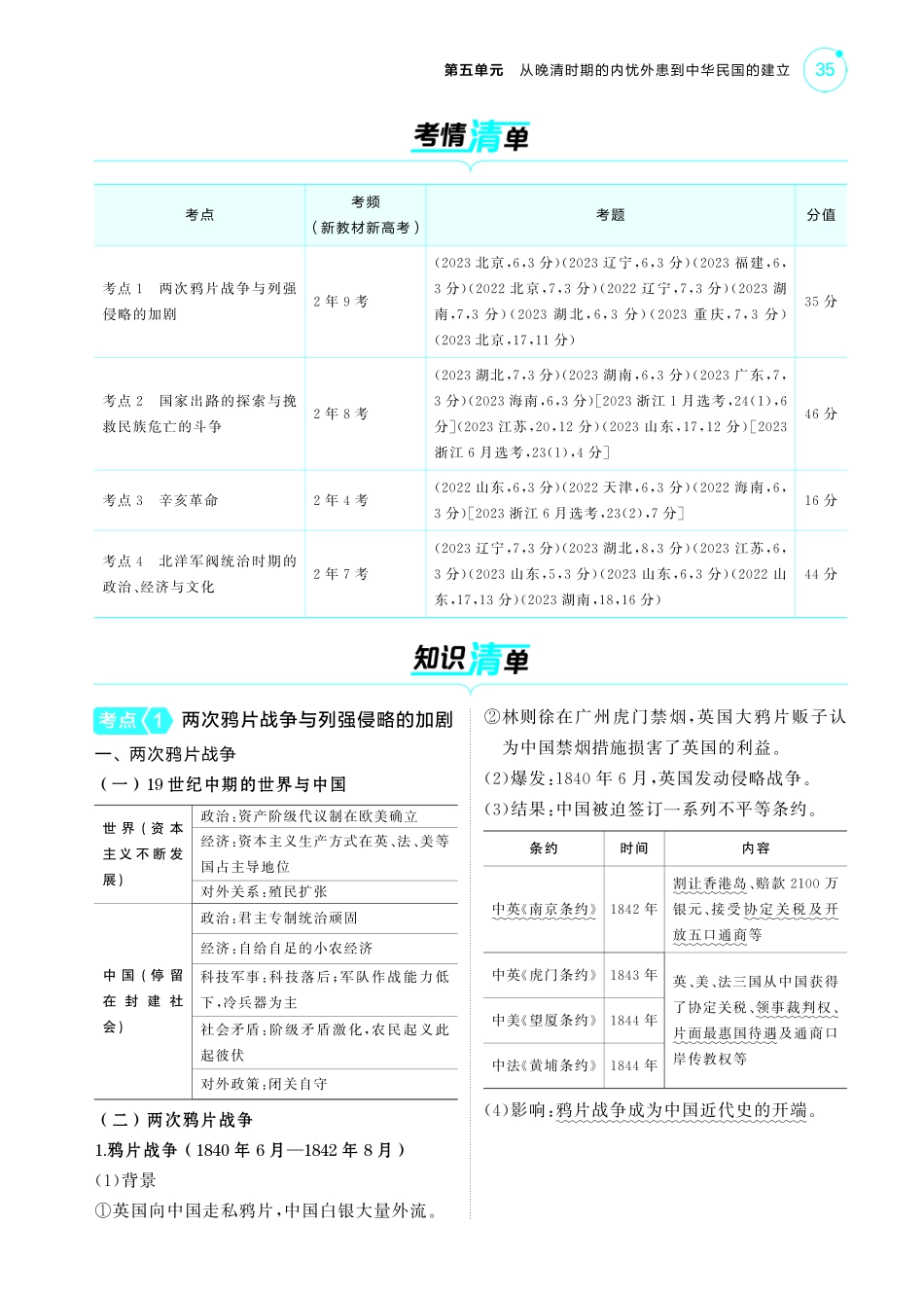 05第五单元从晚清时期的内忧外患到中华民国的建立-【高考总复习】2025版新高考历史考点清单+模型清单.pdf_第2页