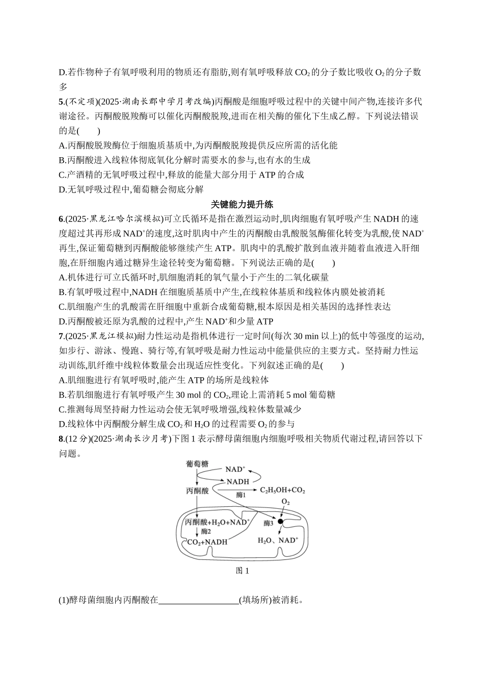 课时规范练12　细胞呼吸的原理和过程-【高考生物】2026优化设计一轮复习(生物)人教版.docx_第2页