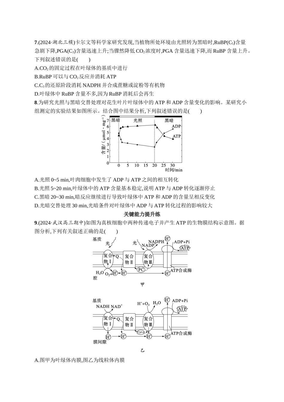 课时规范练15　光合作用原理-【高考生物】2026优化设计一轮复习(生物)人教版.docx_第3页