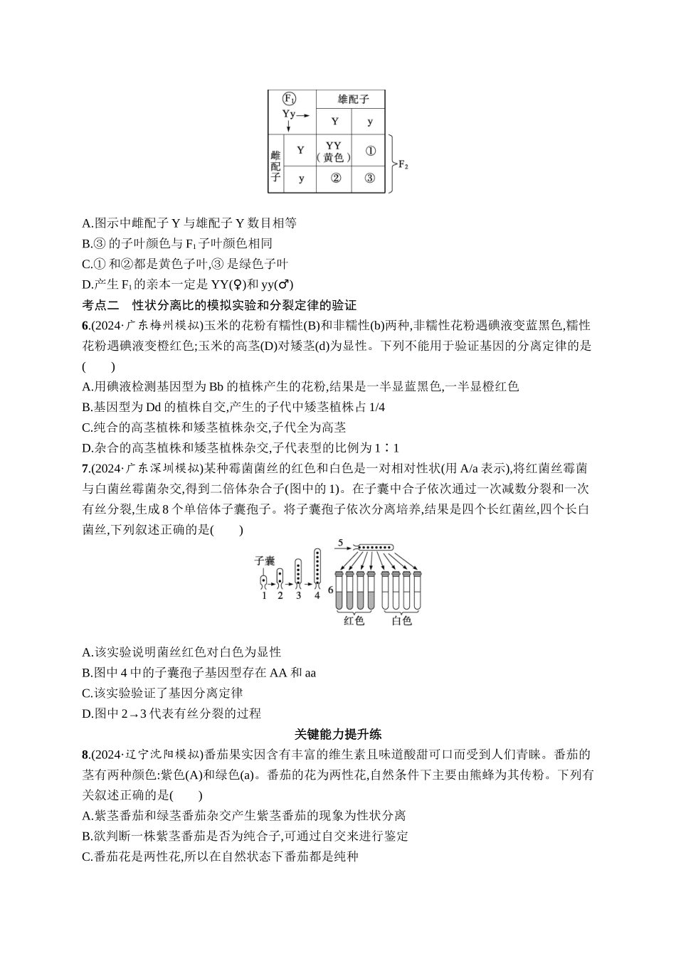 课时规范练22　分离定律的发现及应用-【高考生物】2026优化设计一轮复习(生物)人教版.docx_第2页