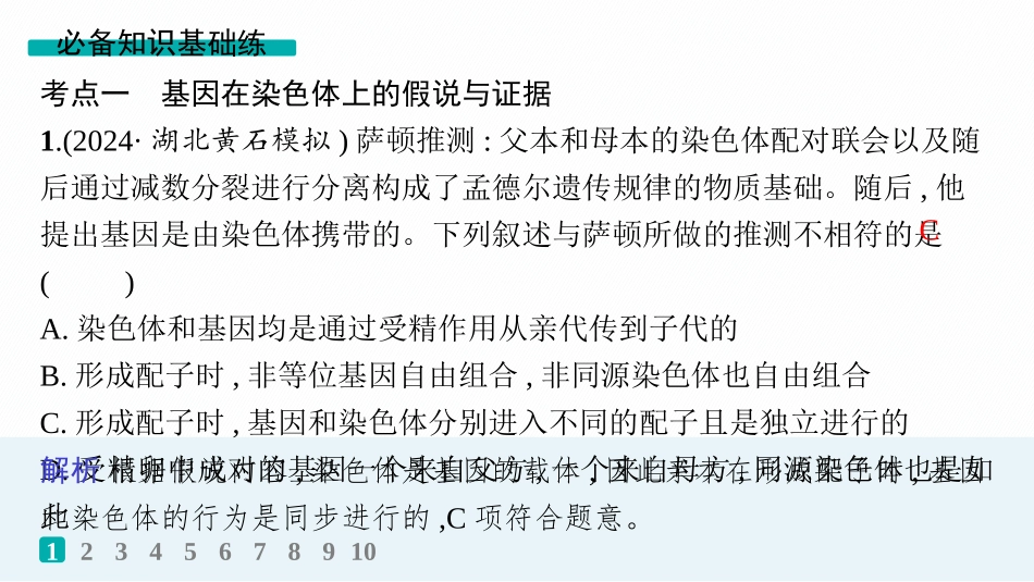 课时规范练26　基因在染色体上、伴性遗传-【高考生物】2026优化设计一轮复习(生物).pptx_第2页