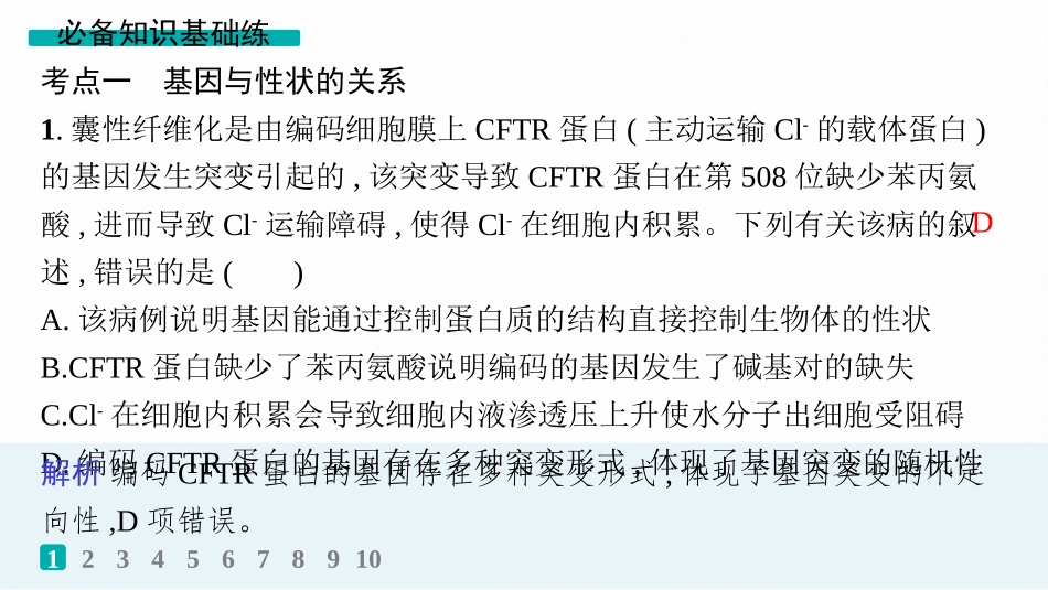 课时规范练31　基因表达和性状的关系-【高考生物】2026优化设计一轮复习(生物).pptx_第2页