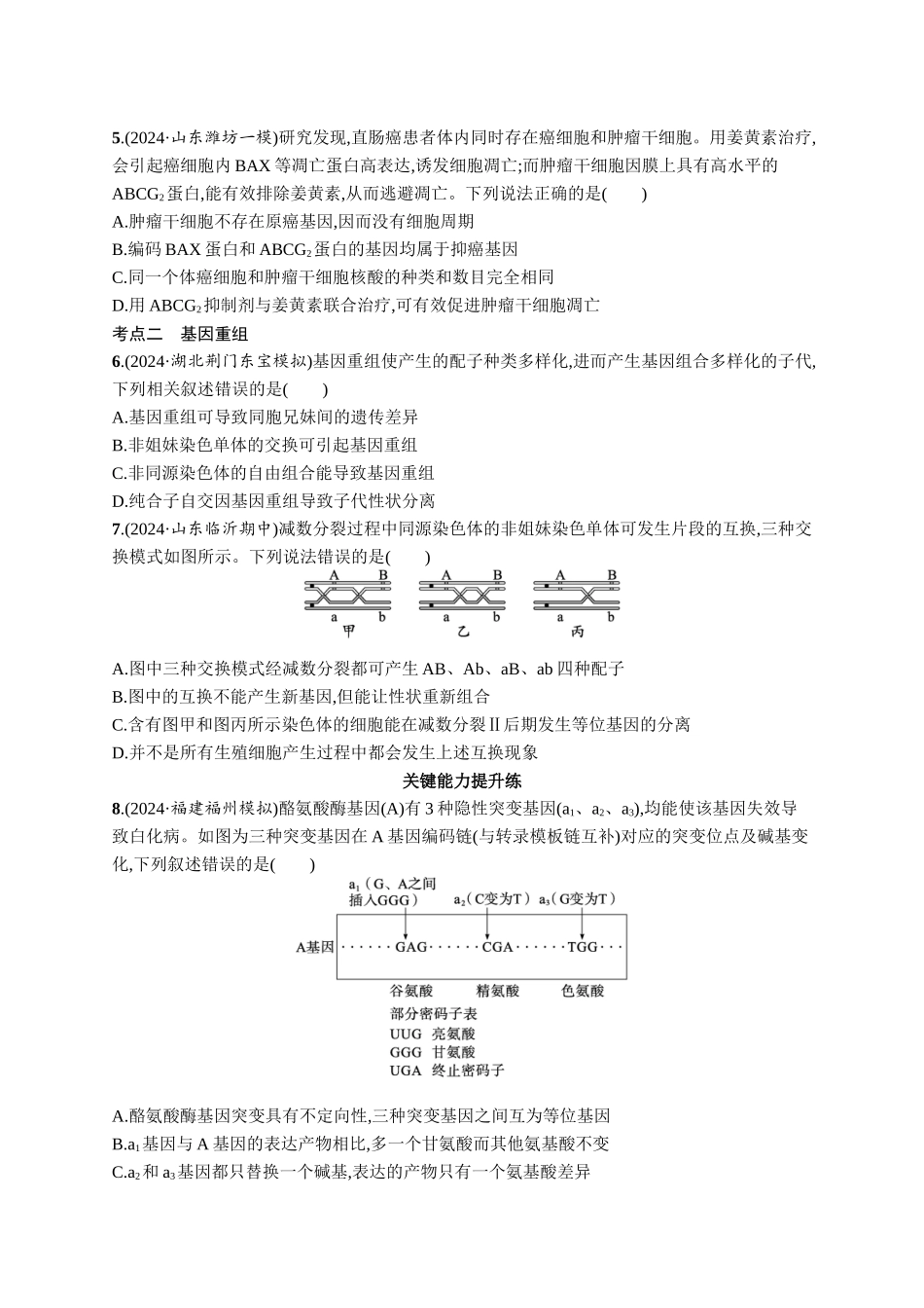 课时规范练32　基因突变、基因重组-【高考生物】2026优化设计一轮复习(生物)人教版.docx_第2页