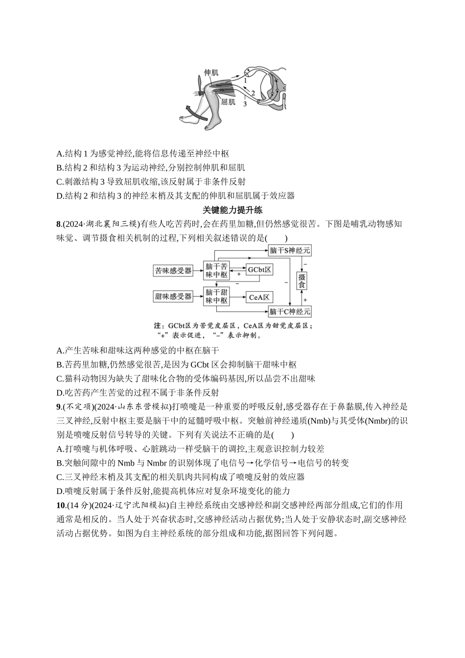 课时规范练36　神经调节的结构基础及基本方式-【高考生物】2026优化设计一轮复习(生物)人教版.docx_第3页