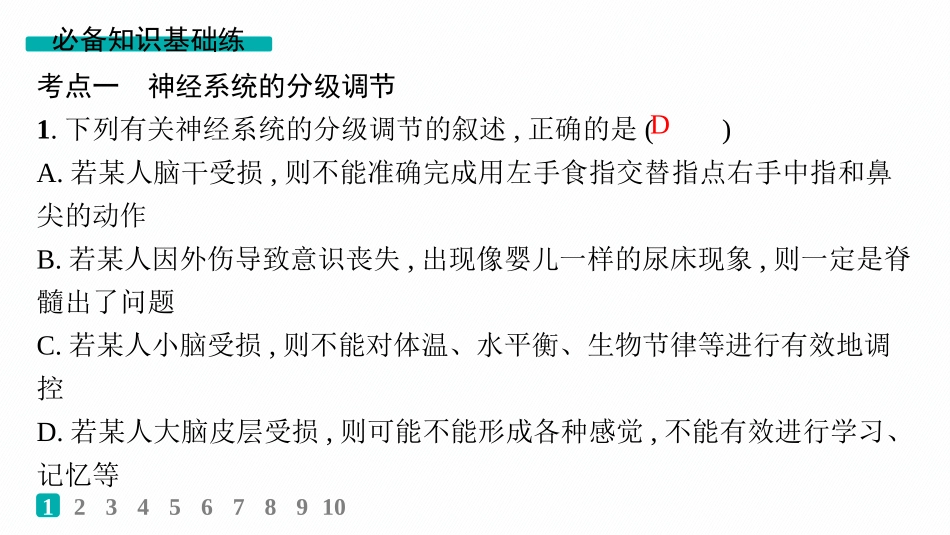课时规范练38　神经系统的分级调节及人脑的高级功能-【高考生物】2026优化设计一轮复习(生物).pptx_第2页