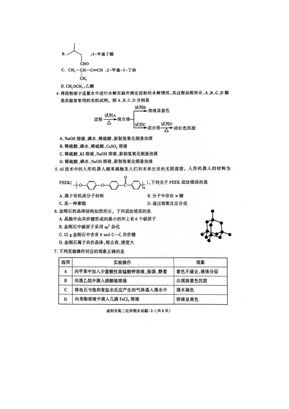 陕西省咸阳市普通高中2023-2024学年高二下学期7月期末质量检测考试化学试卷.pdf_第2页